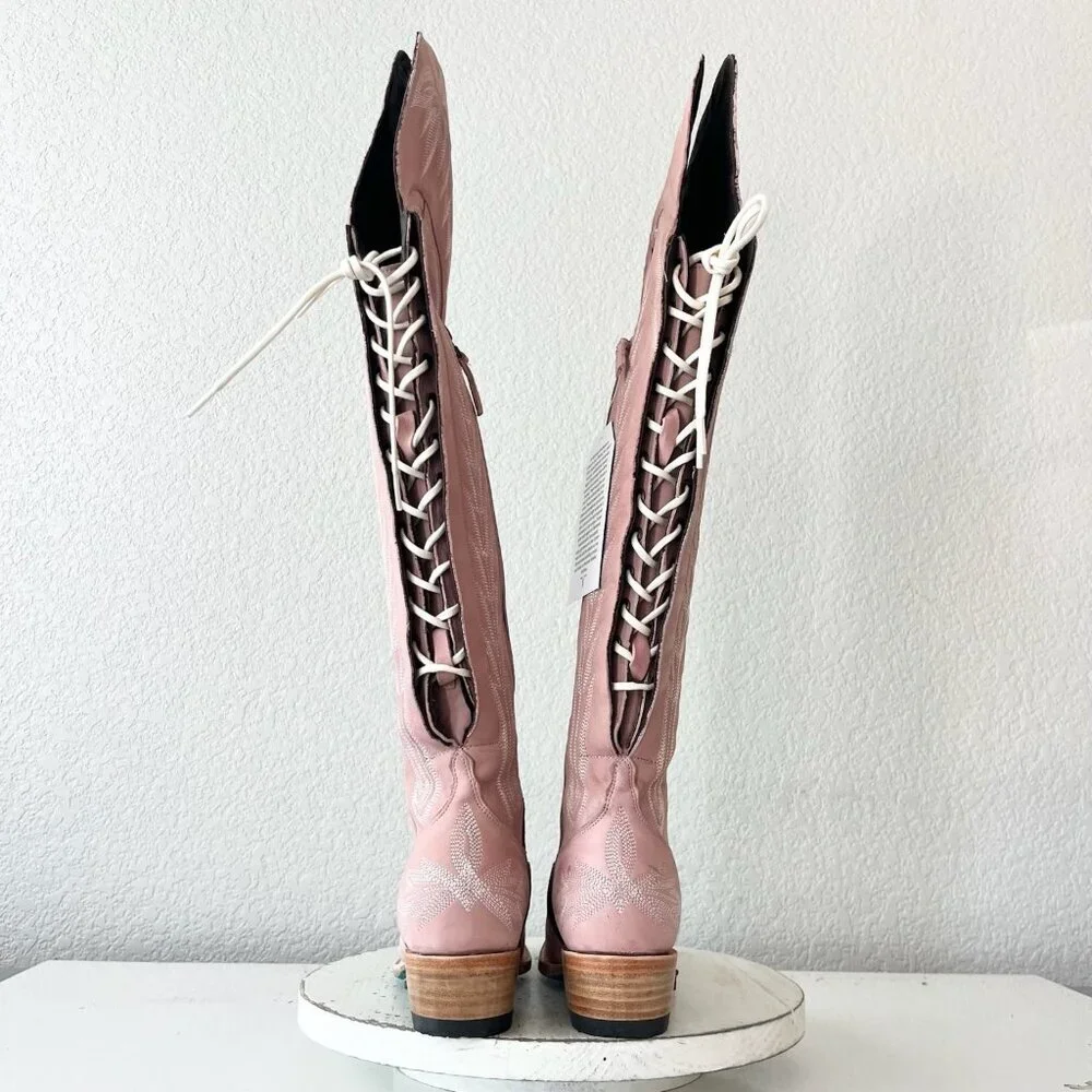 Lane LEXINGTON Over the Knee Pink Cowboy Boots Western Cowgirl Snip Toe Tall 5